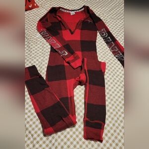PINK Flannel Long John Pajamas